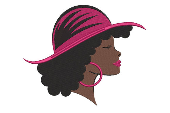 Beautiful Black Woman with Hat: A Festive Embroidery Design