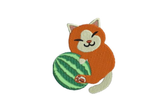 Cat Hugging Watermelon: A Charming Embroidery Design