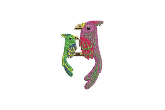 Charming Mom and Baby Parrots Embroidery