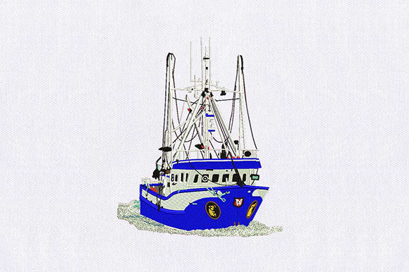 Royal Blue Survey Ship: A Bold and Elegant Embroidery